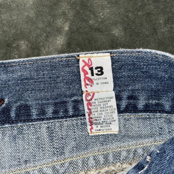 Kali Denim Mini Skirt Women's 13 Blue Embroidered Floral Beaded Y2K Micro Mini - Picture 7 of 9